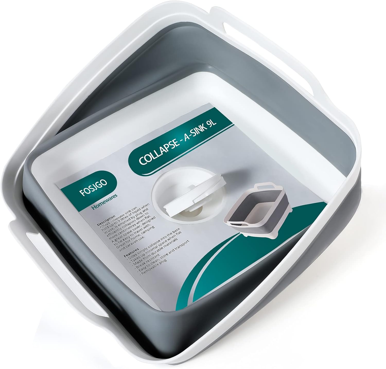 Collapsible Dish Basin with Drain Plug, 2.4 Gal(9L)