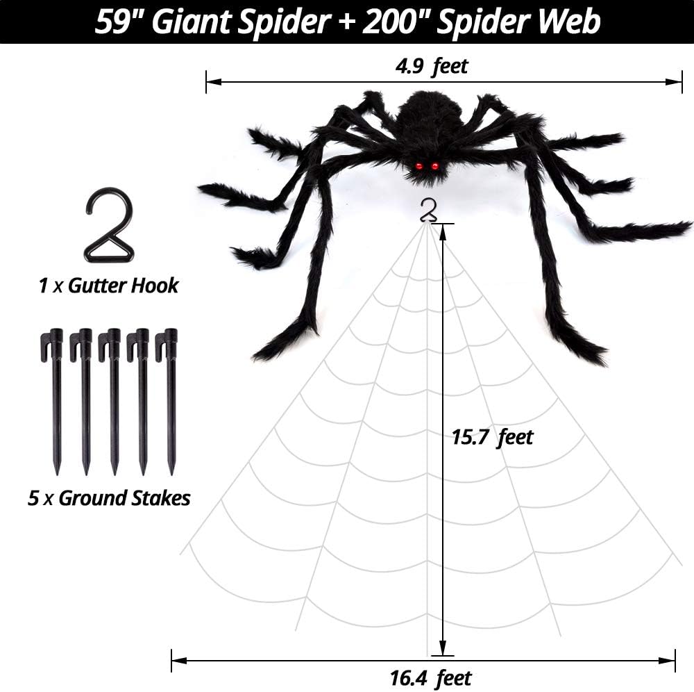 200" Halloween Spider Web + 59" Giant Spider