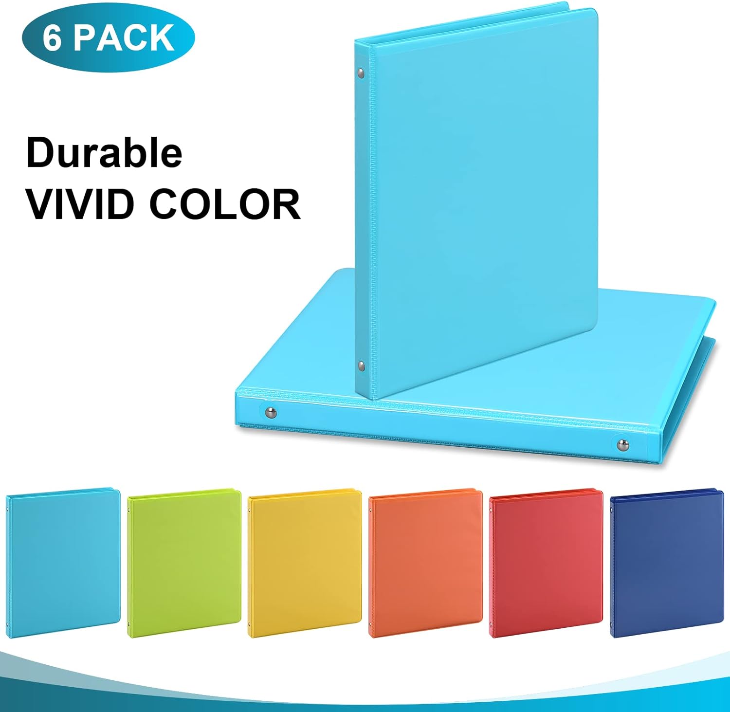 1-inch 3 Ring Binder with 2 Interior Pockets, 6 Pack