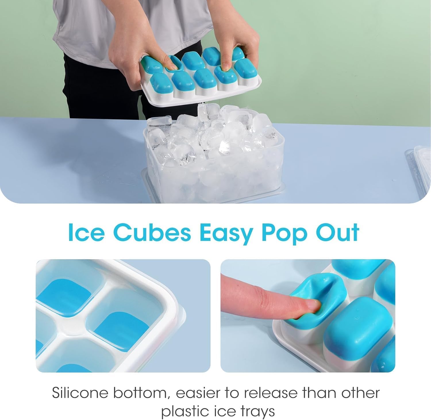 Ice Cube Tray with Lid and Bin, 4 Pack