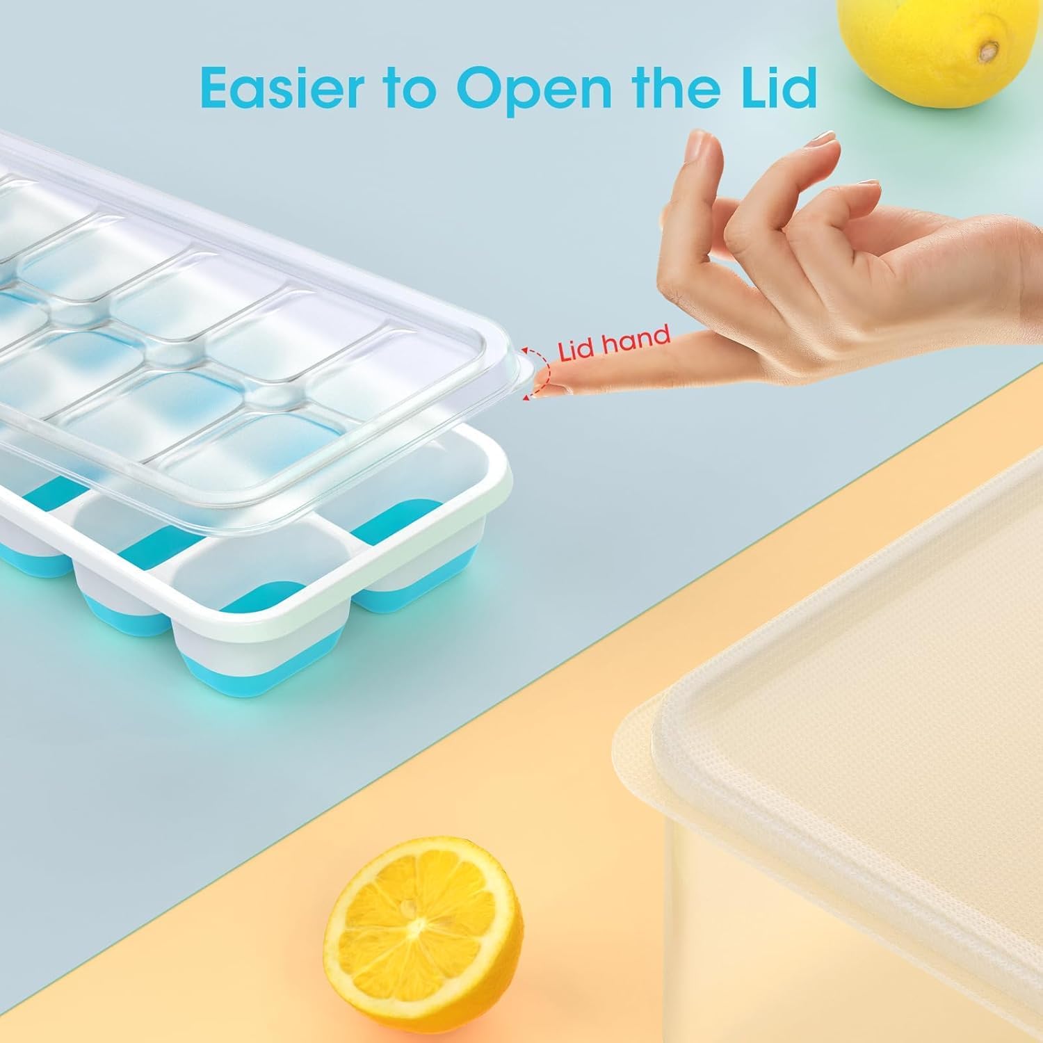 Ice Cube Tray with Lid and Bin, 4 Pack