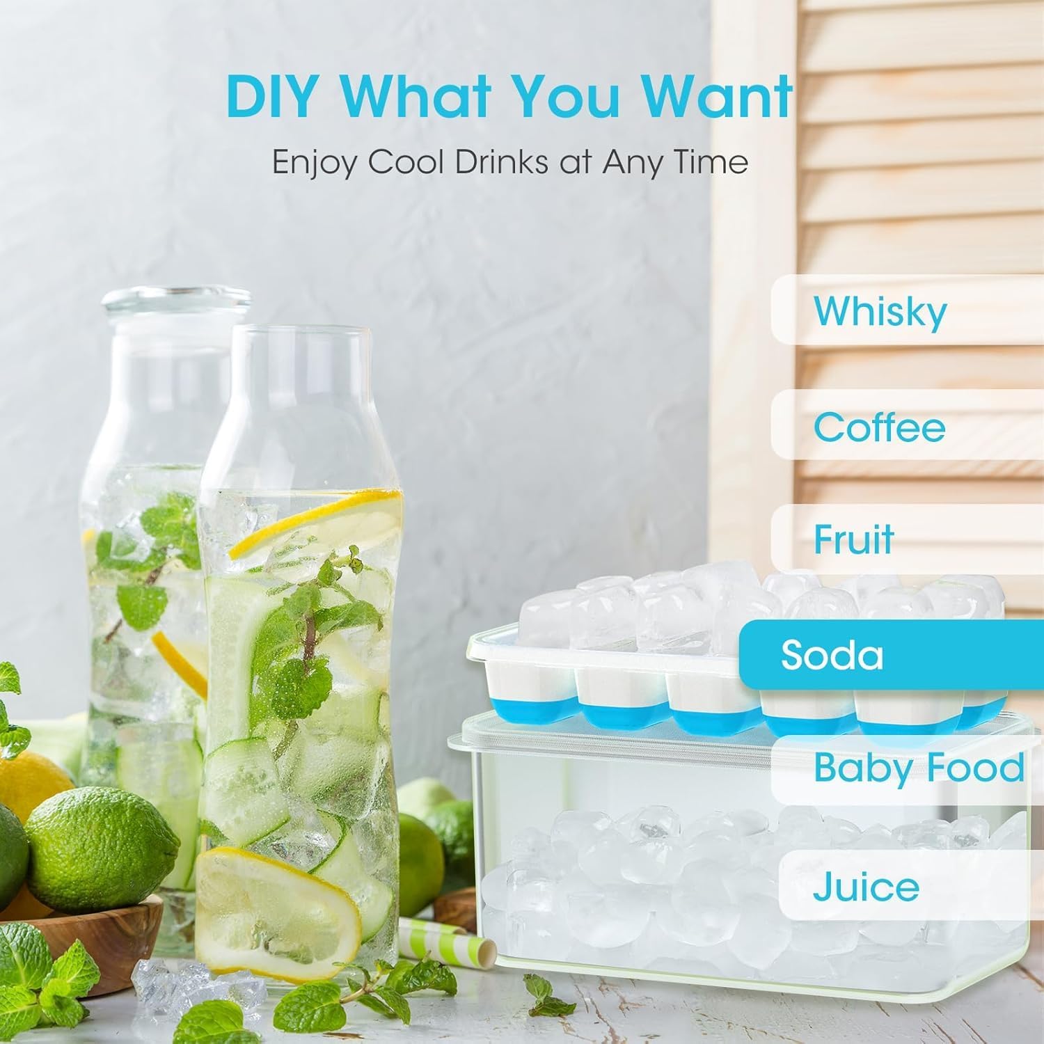 Ice Cube Tray with Lid and Bin, 4 Pack