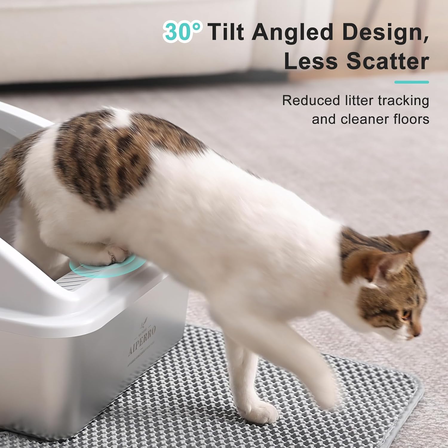 Cat Litter Box with Lid for Big Cats, Litter Mat & Metal Scoop