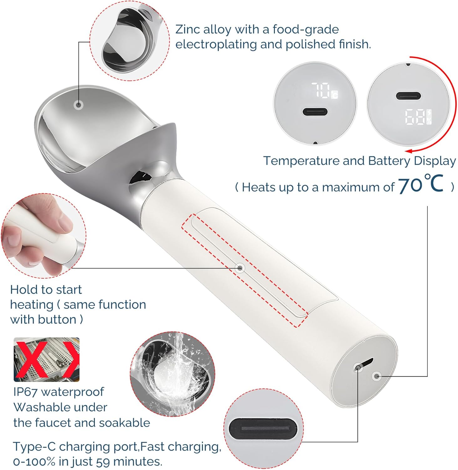 Heated Ice Cream Scoop Rechargeable