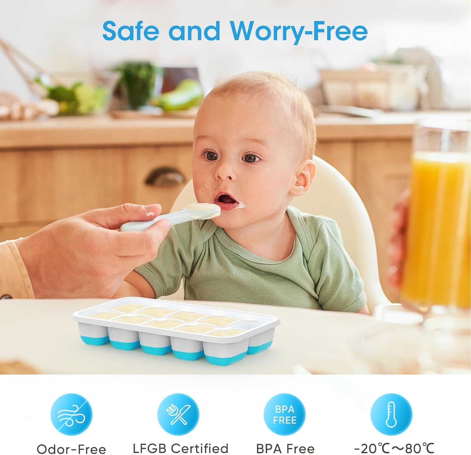 Ice Cube Tray with Lid and Bin, 4 Pack