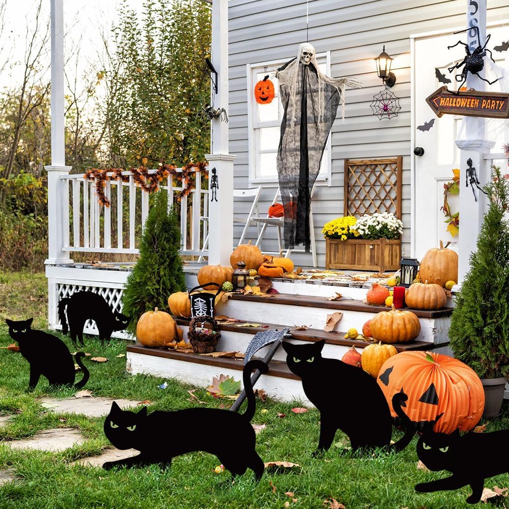 Halloween Decorations Black Cat Outdoor, 6Pcs