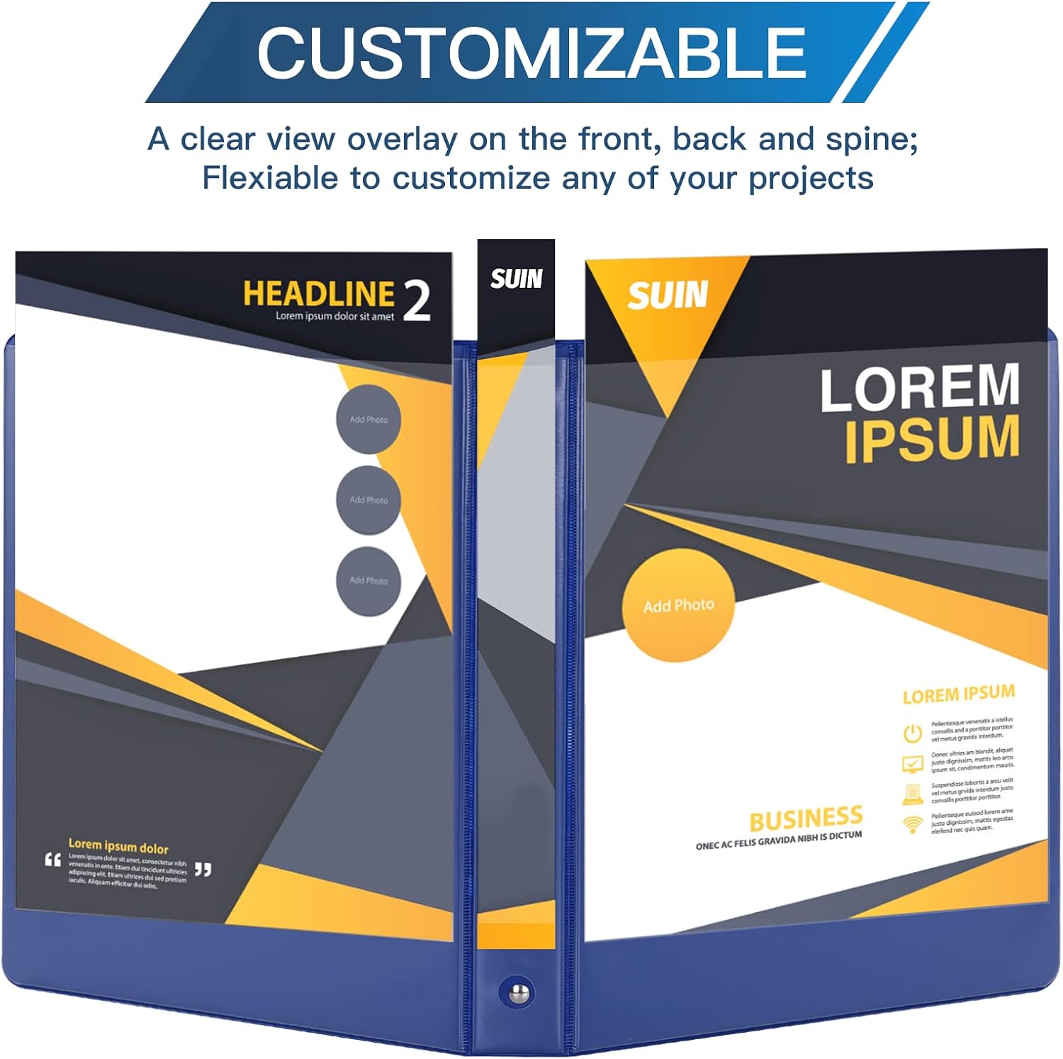 1-inch 3 Ring Binder with 2 Interior Pockets, 6 Pack