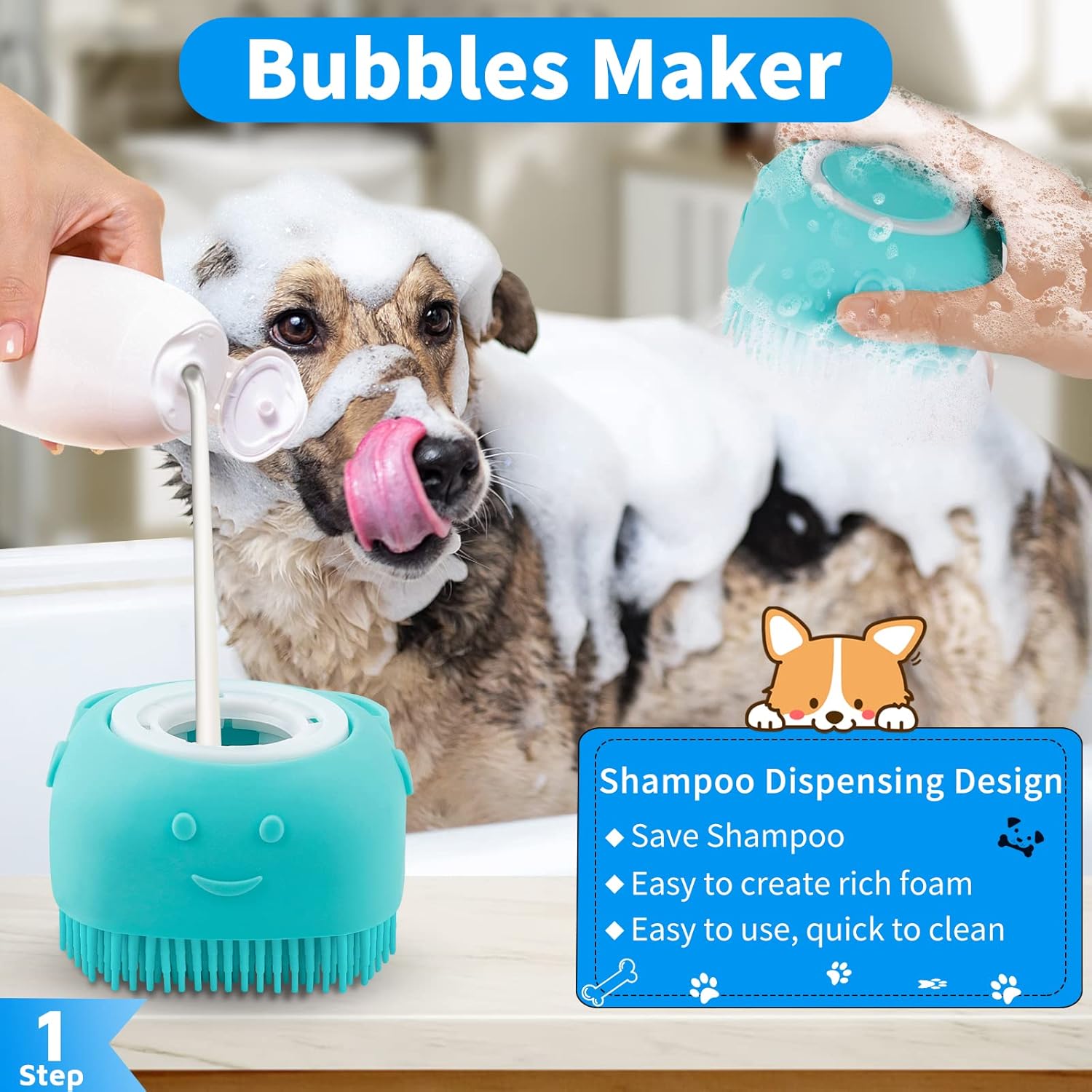 Dog Bath Brush & Dog Toothbrush, 6 PCs