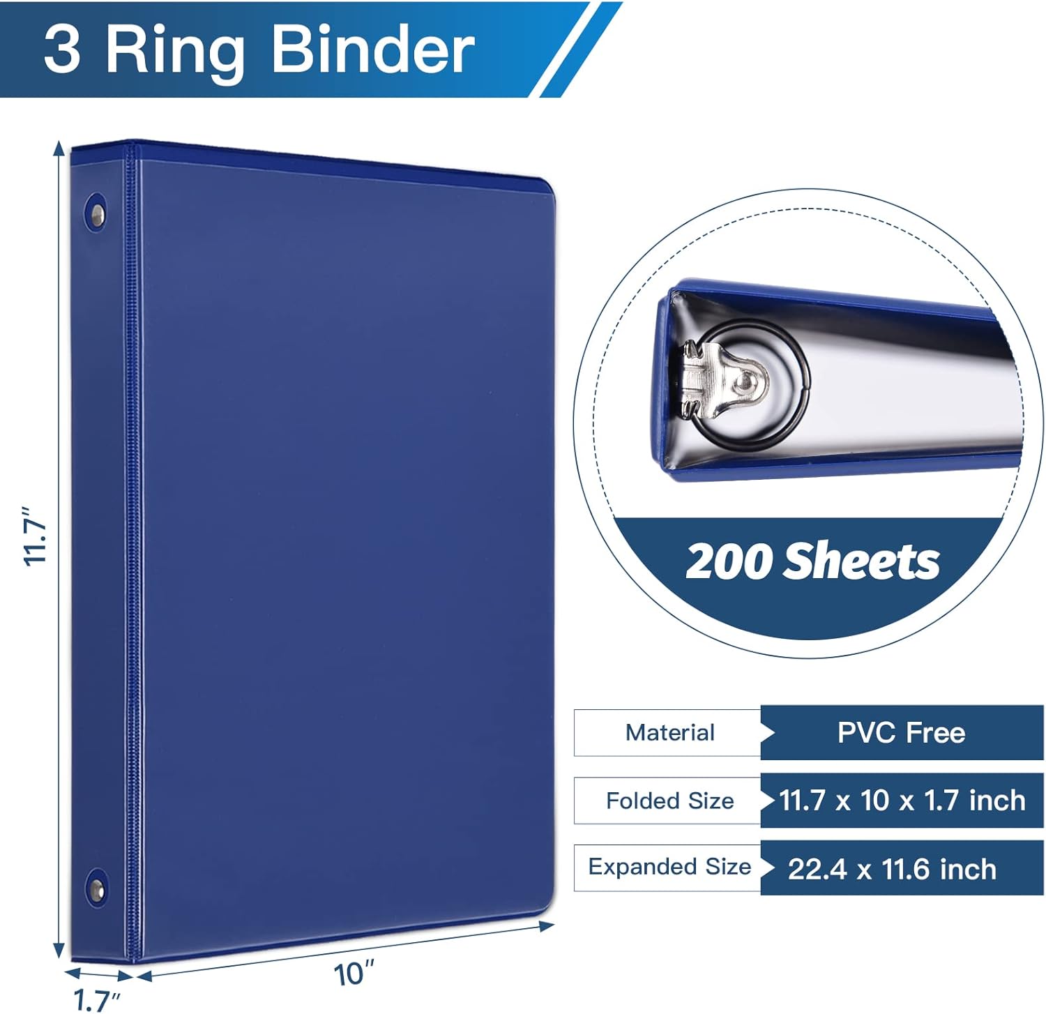 1-inch 3 Ring Binder with 2 Interior Pockets, 6 Pack