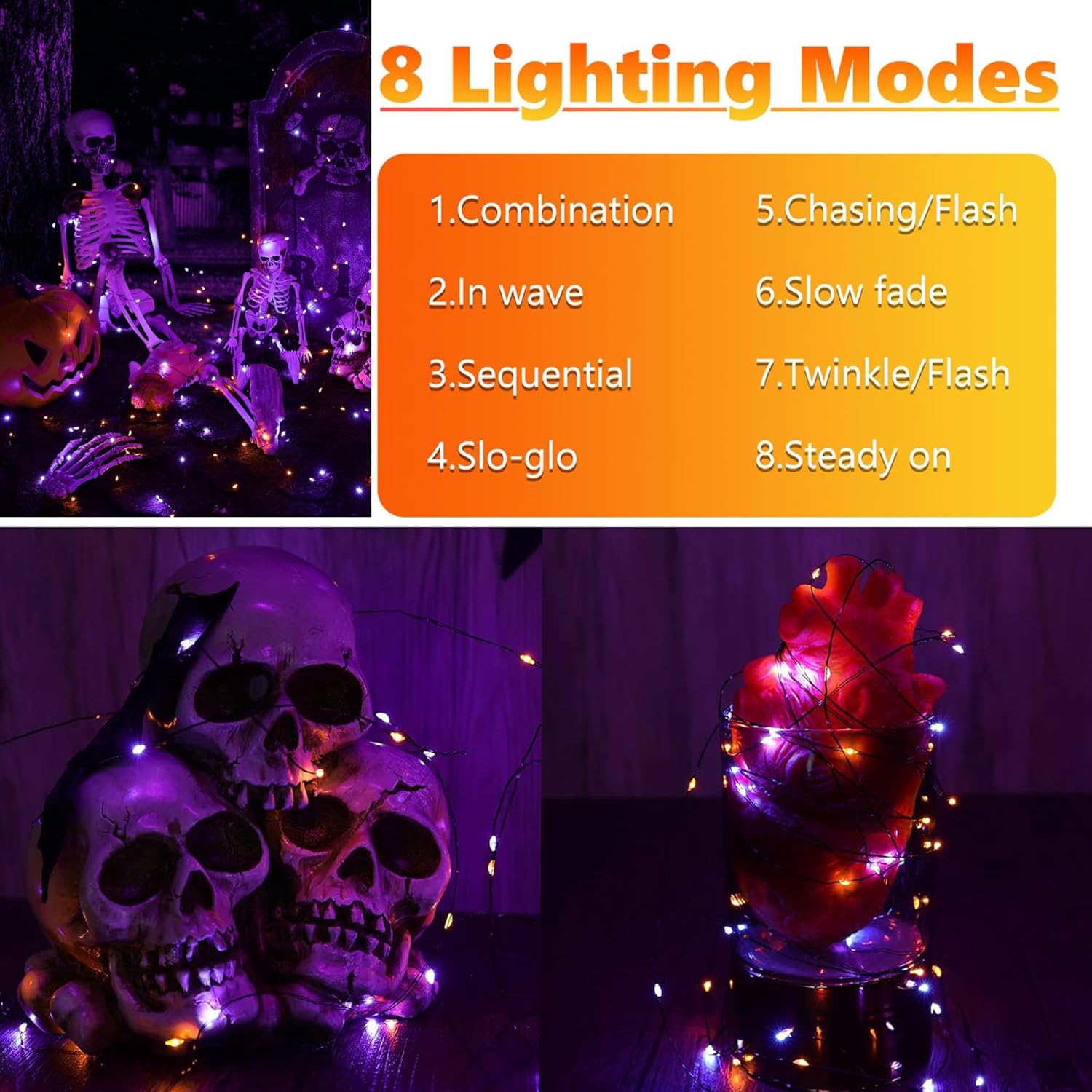 Halloween Orange Purple Solar String Lights