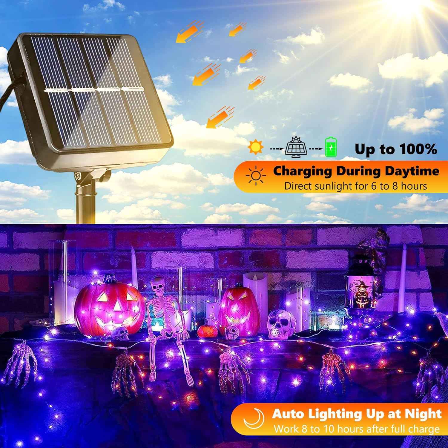 Halloween Orange Purple Solar String Lights