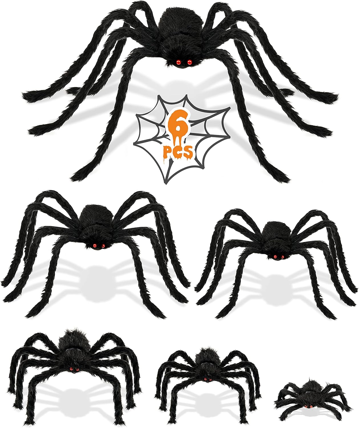 Halloween Plush Spiders Set,  6 Pcs