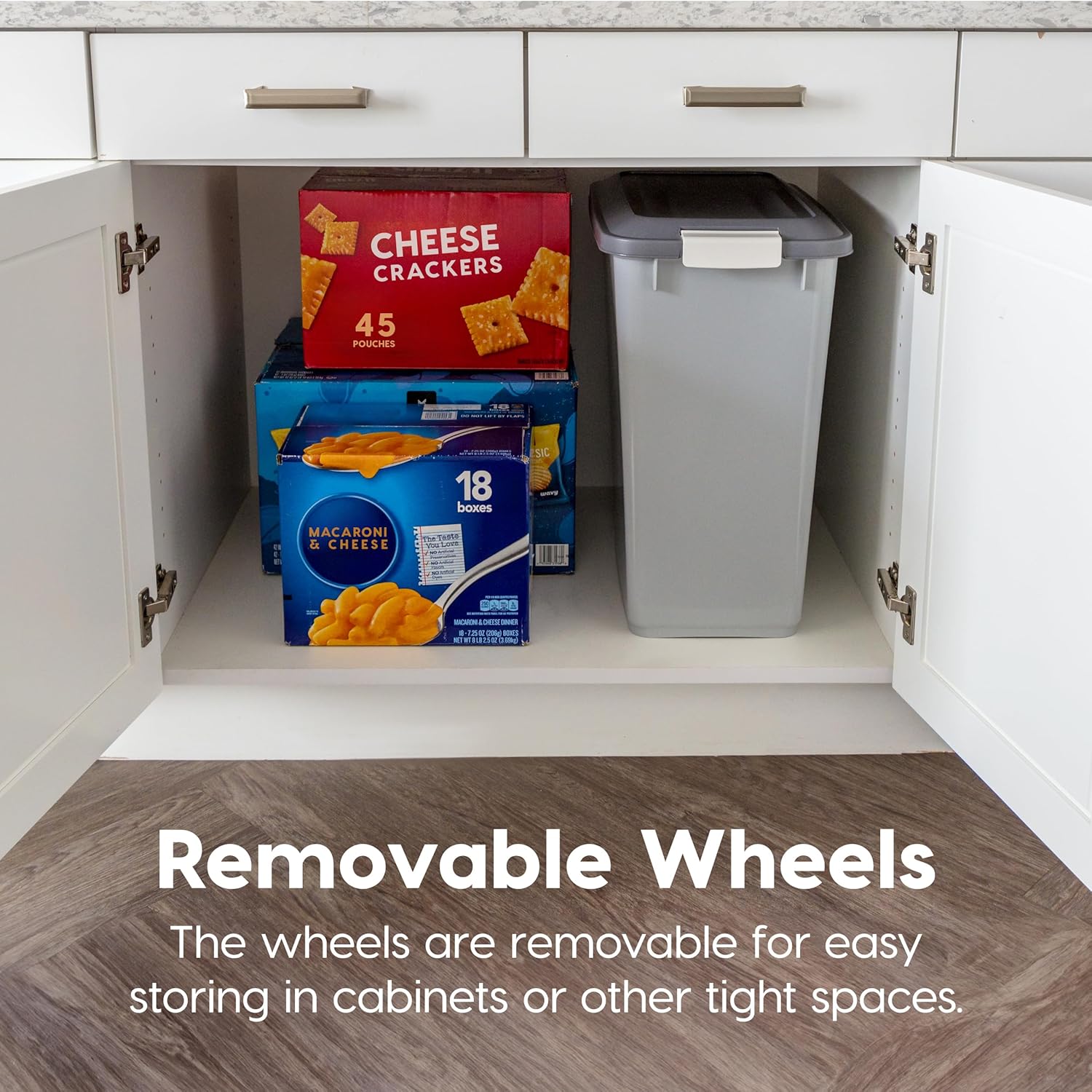 Dog Food Storage Container with Wheels, Airtight Lid, 2-Cup Scoop