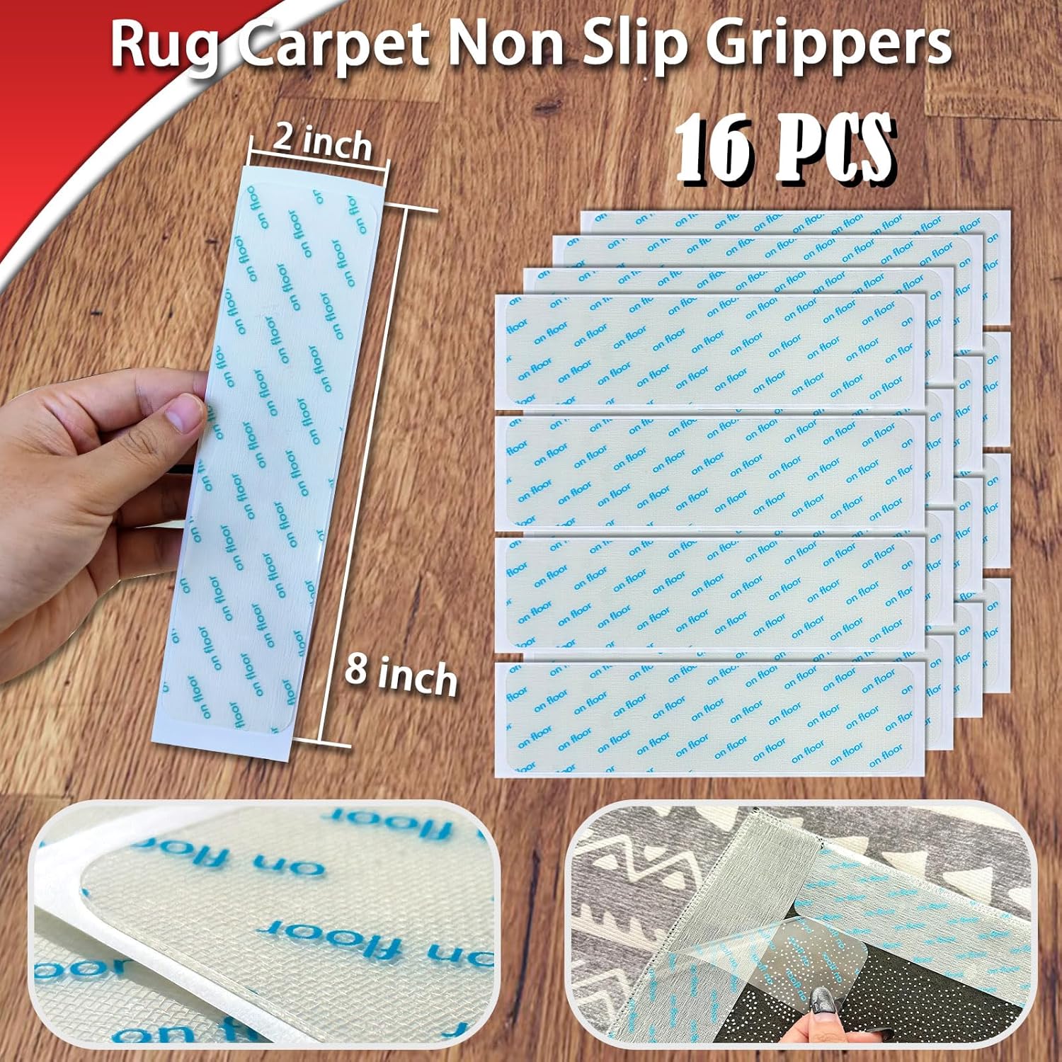 Large Carpet Tape Pads Reusable, 16 Pcs