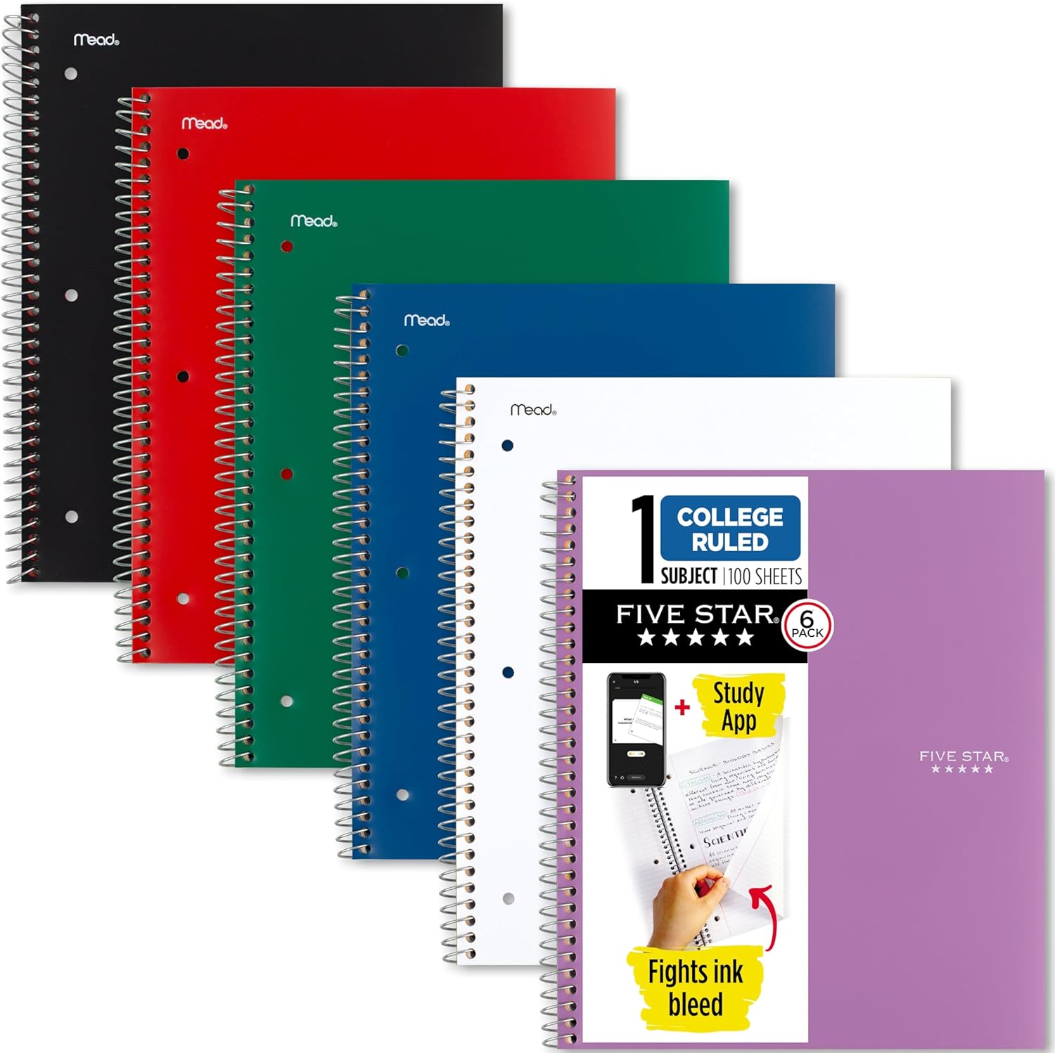 Five Star Spiral Notebook, 6 Pack