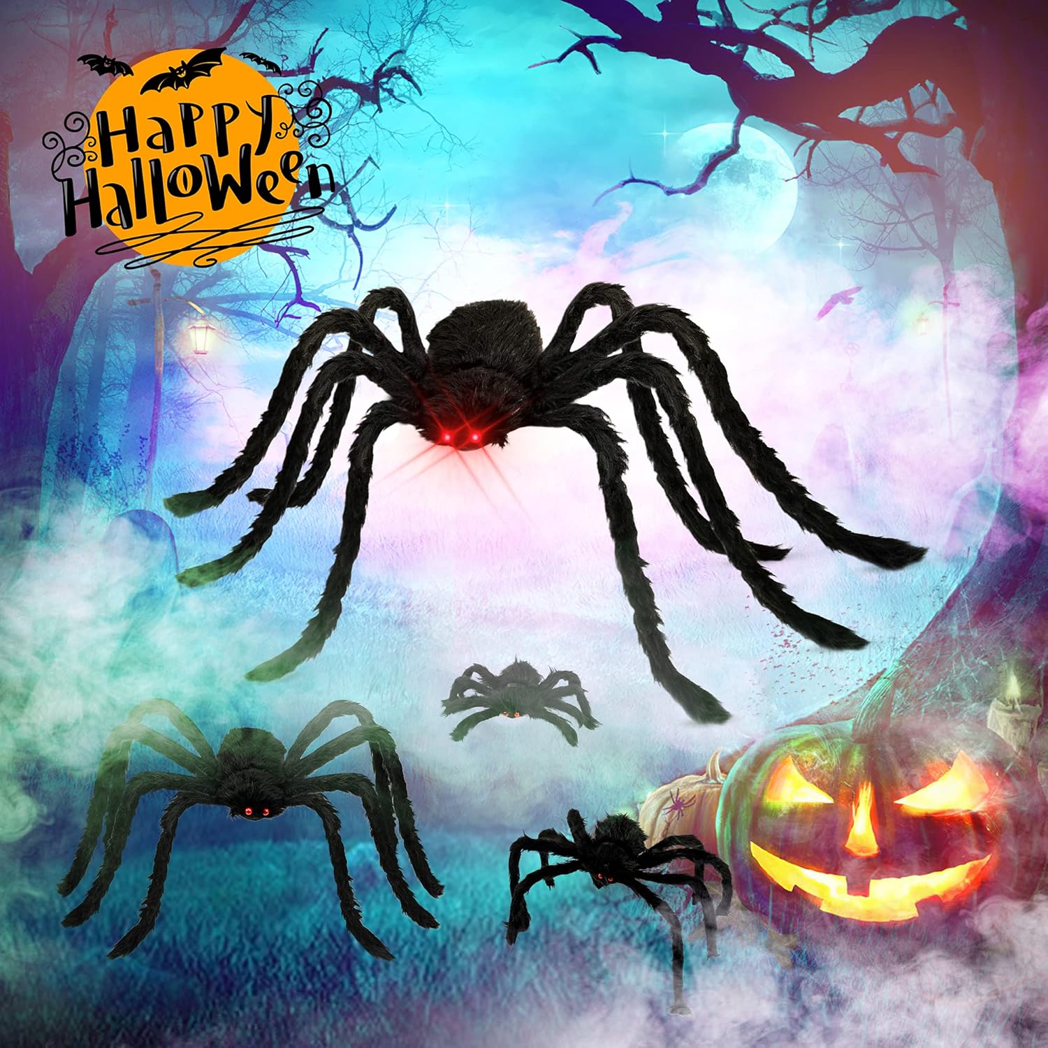 Halloween Plush Spiders Set,  6 Pcs