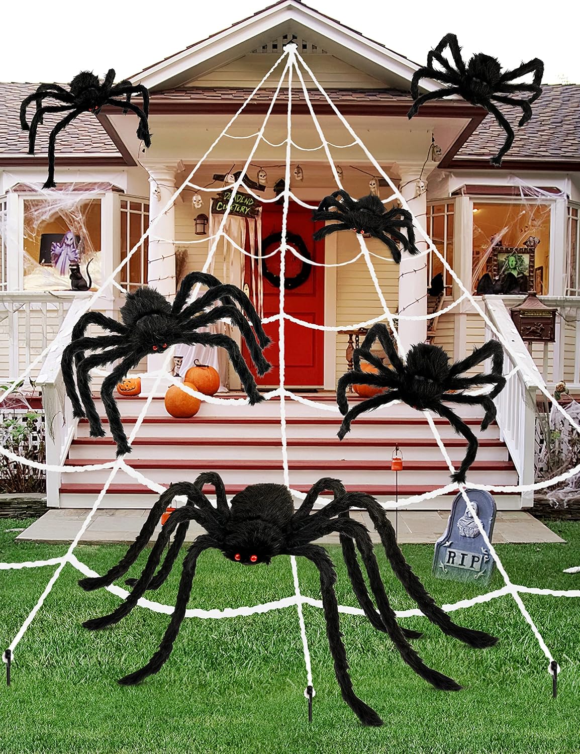 Halloween Plush Spiders Set,  6 Pcs