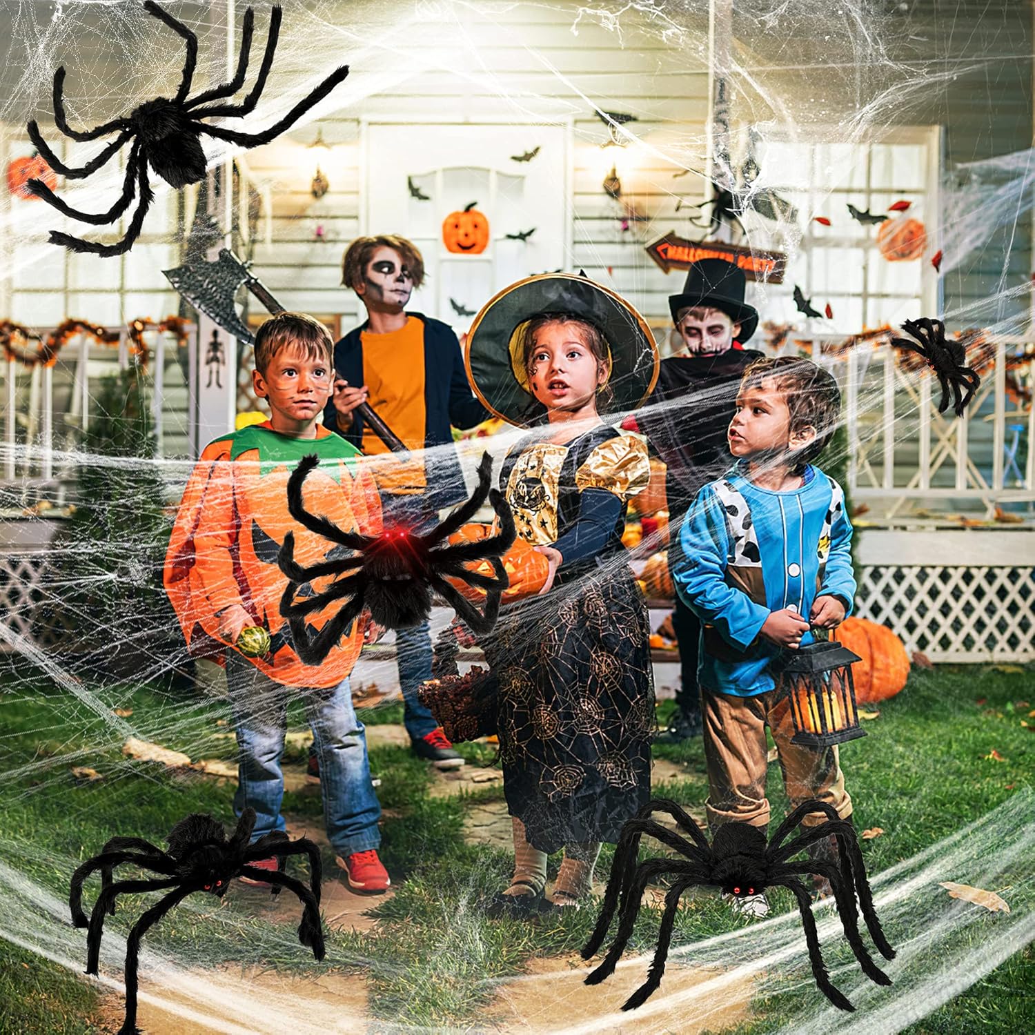 Halloween Plush Spiders Set,  6 Pcs