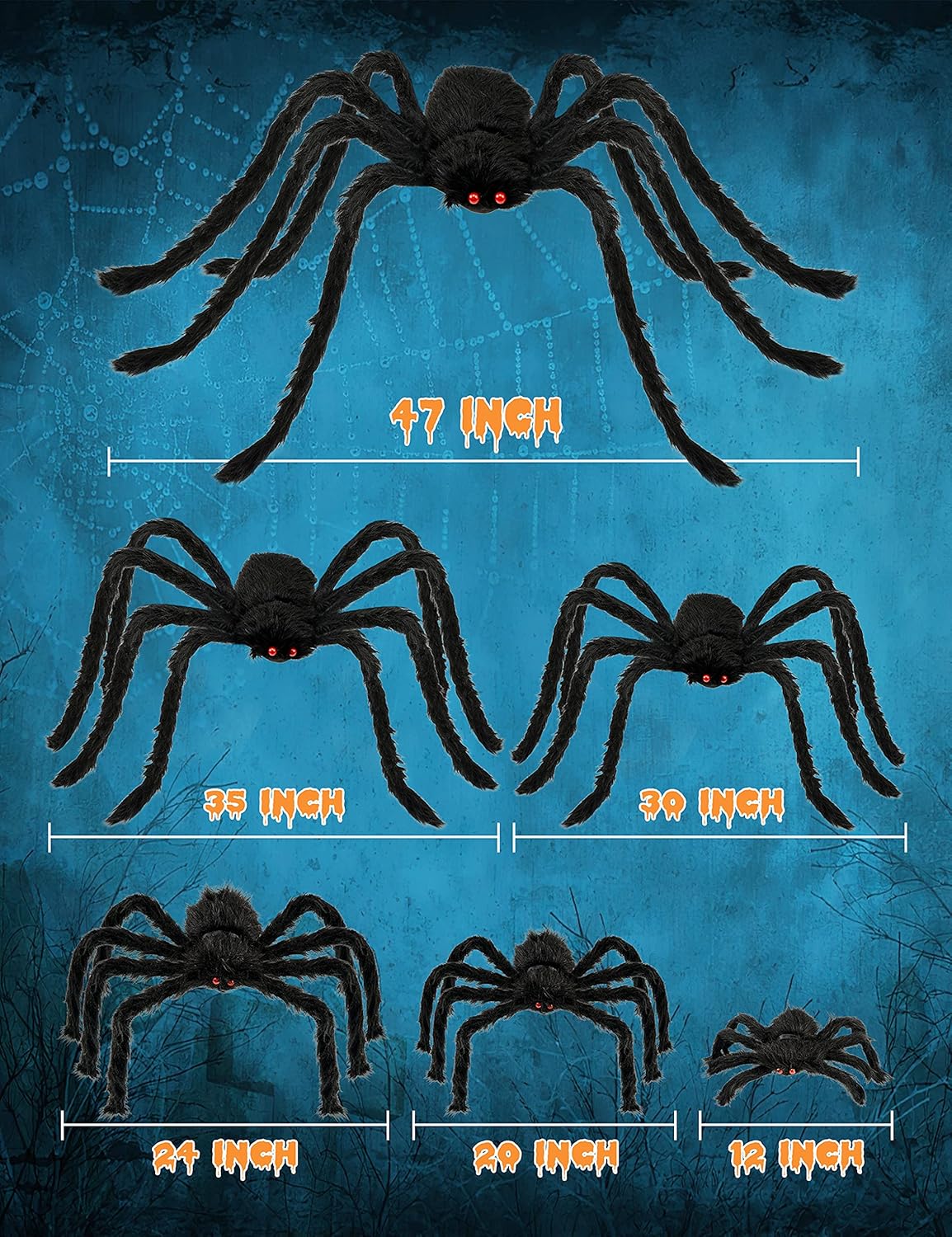 Halloween Plush Spiders Set,  6 Pcs