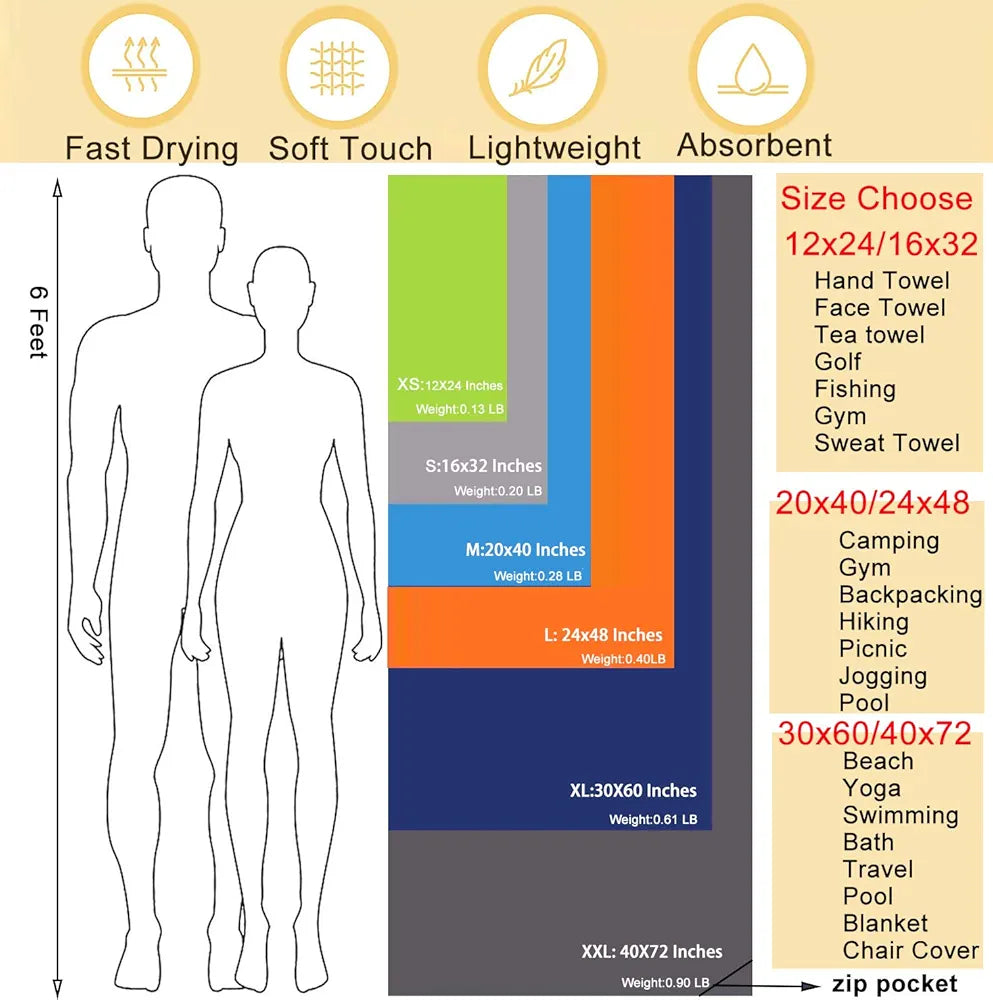 Microfiber Towel Perfect Travel & Gym & Camping Towel