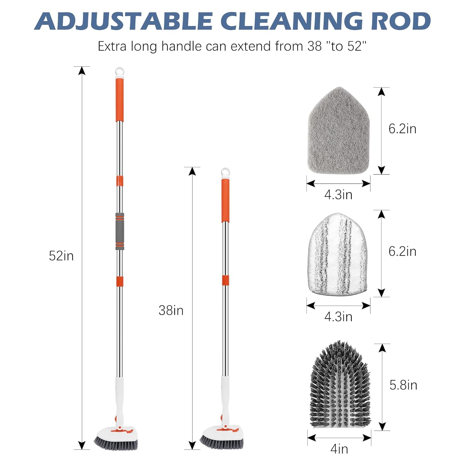 3-In-1 Tile, Tub, Floor Scrubber with 52-in Adjustable Long Handle