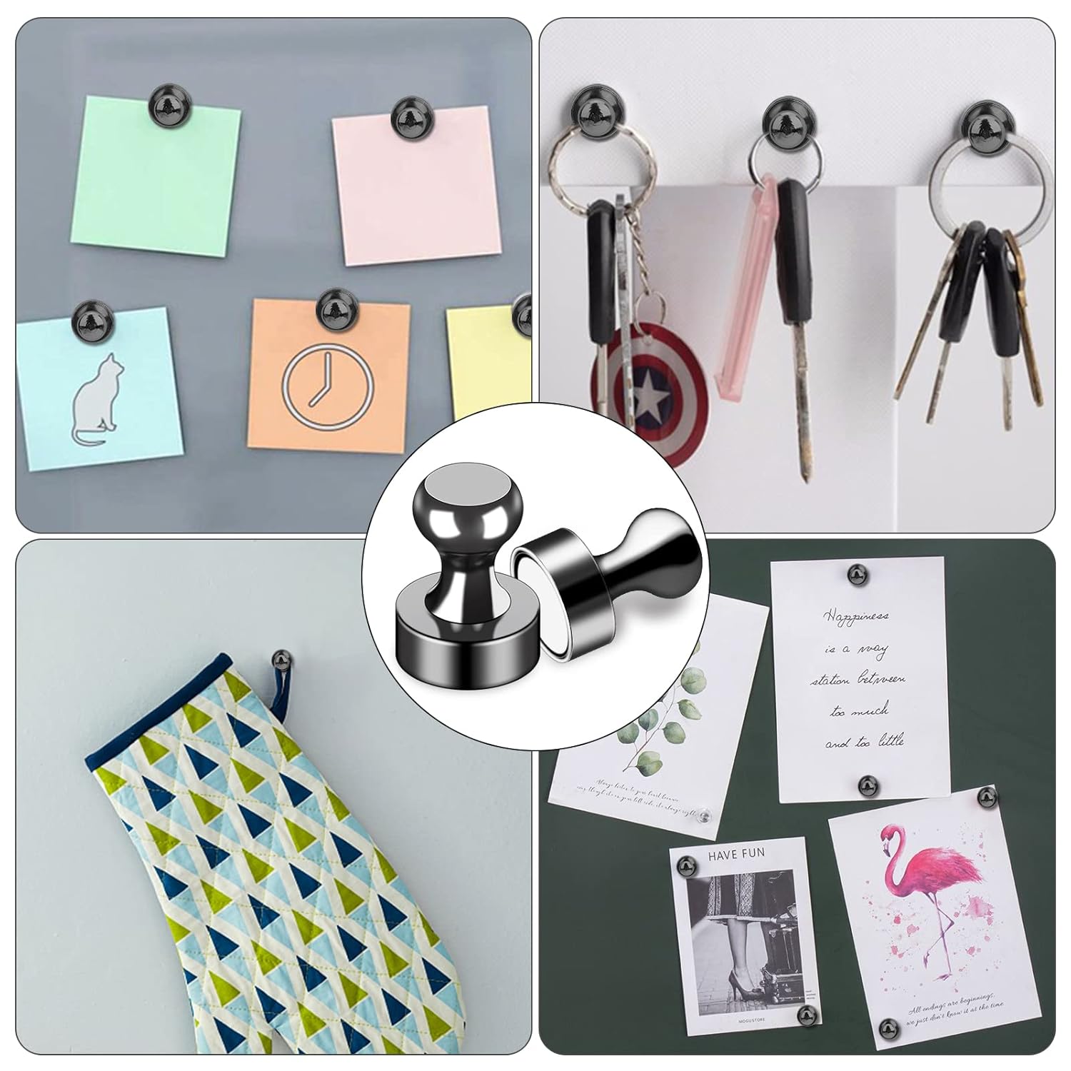 12Pcs Black Fridge Magnets