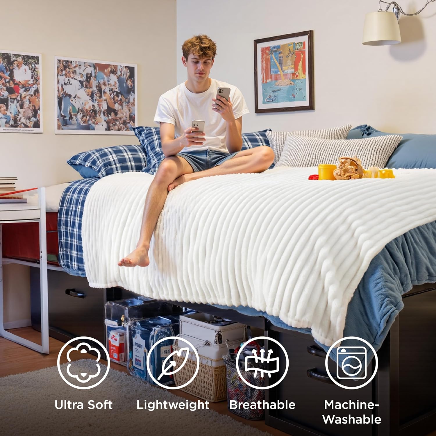 GentleSoft White Throw Blanket for Couch