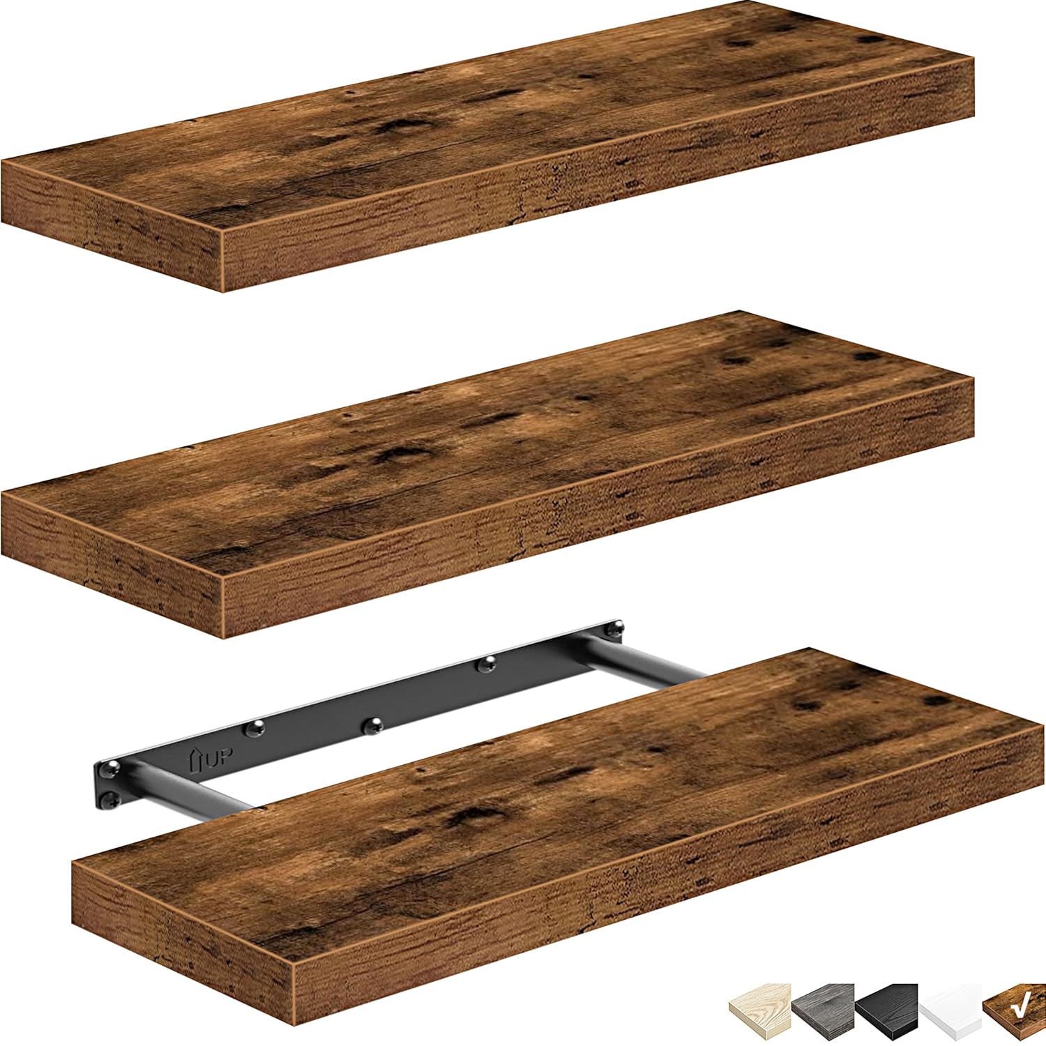 Floating Shelves 16 In, Set of 3, Rustic Brown