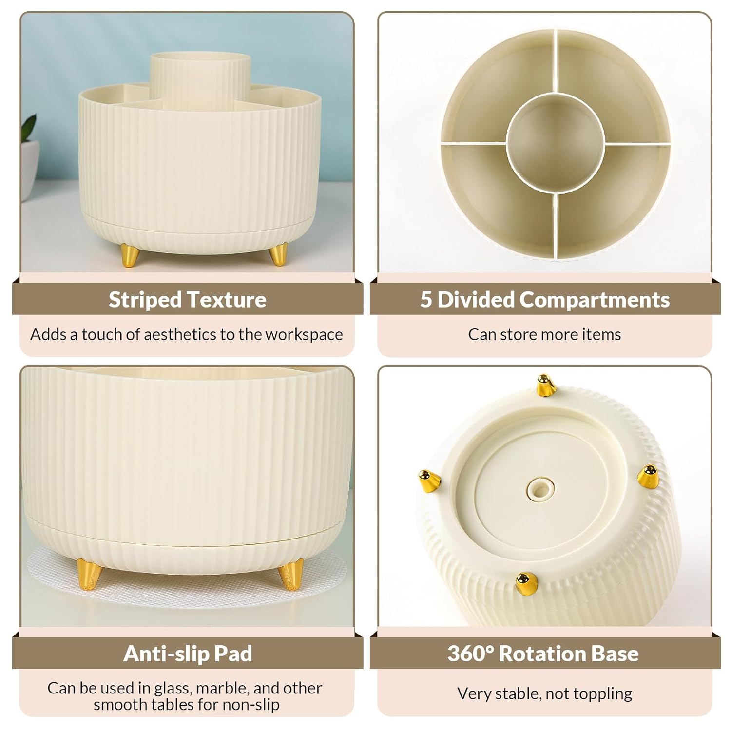 360 Rotating Plastic Desk Pen Organizer with 5 Slots