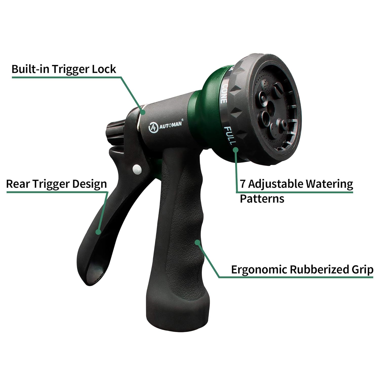 Garden Hose Spray Nozzle with 7 Adjustable Watering Patterns