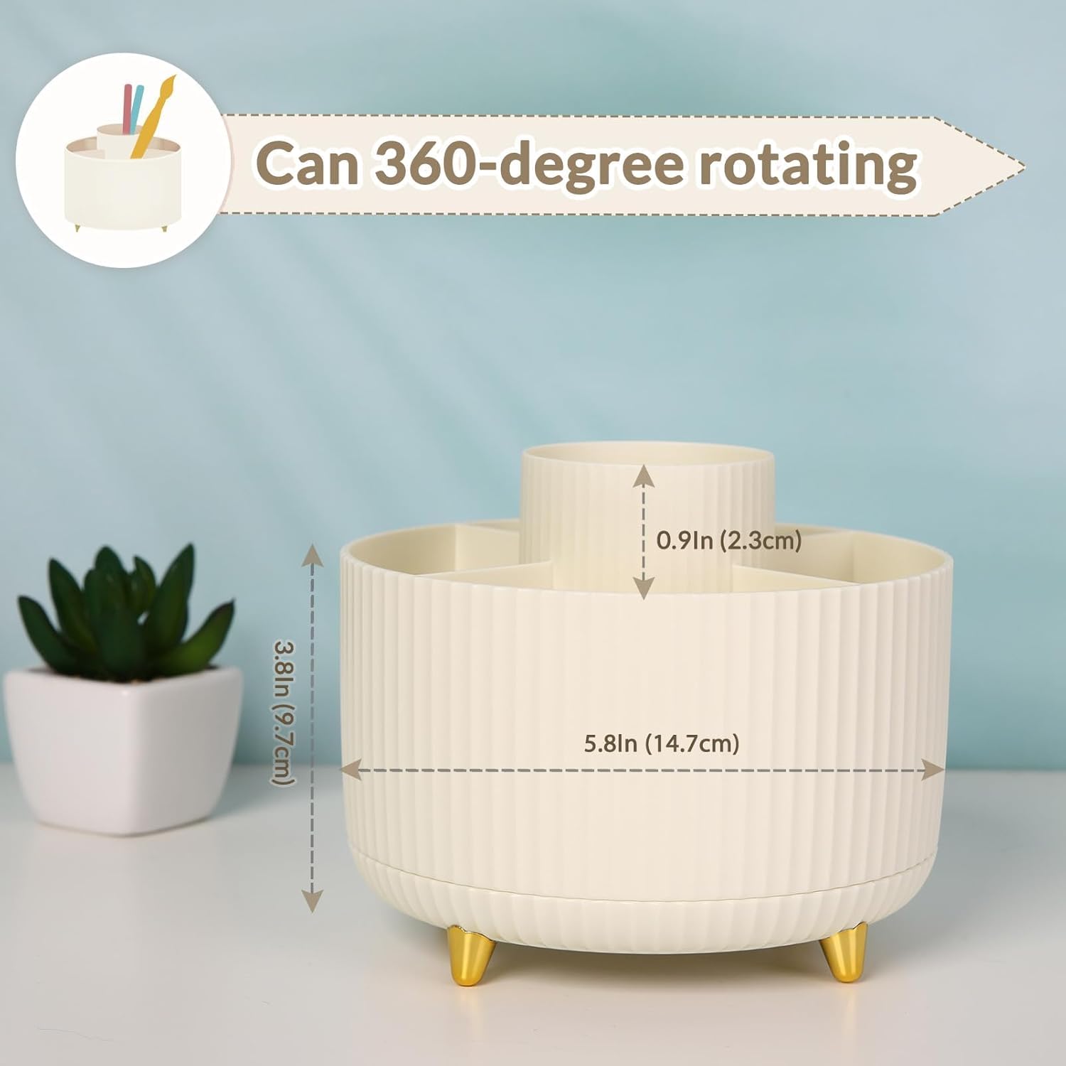 360 Rotating Plastic Desk Pen Organizer with 5 Slots