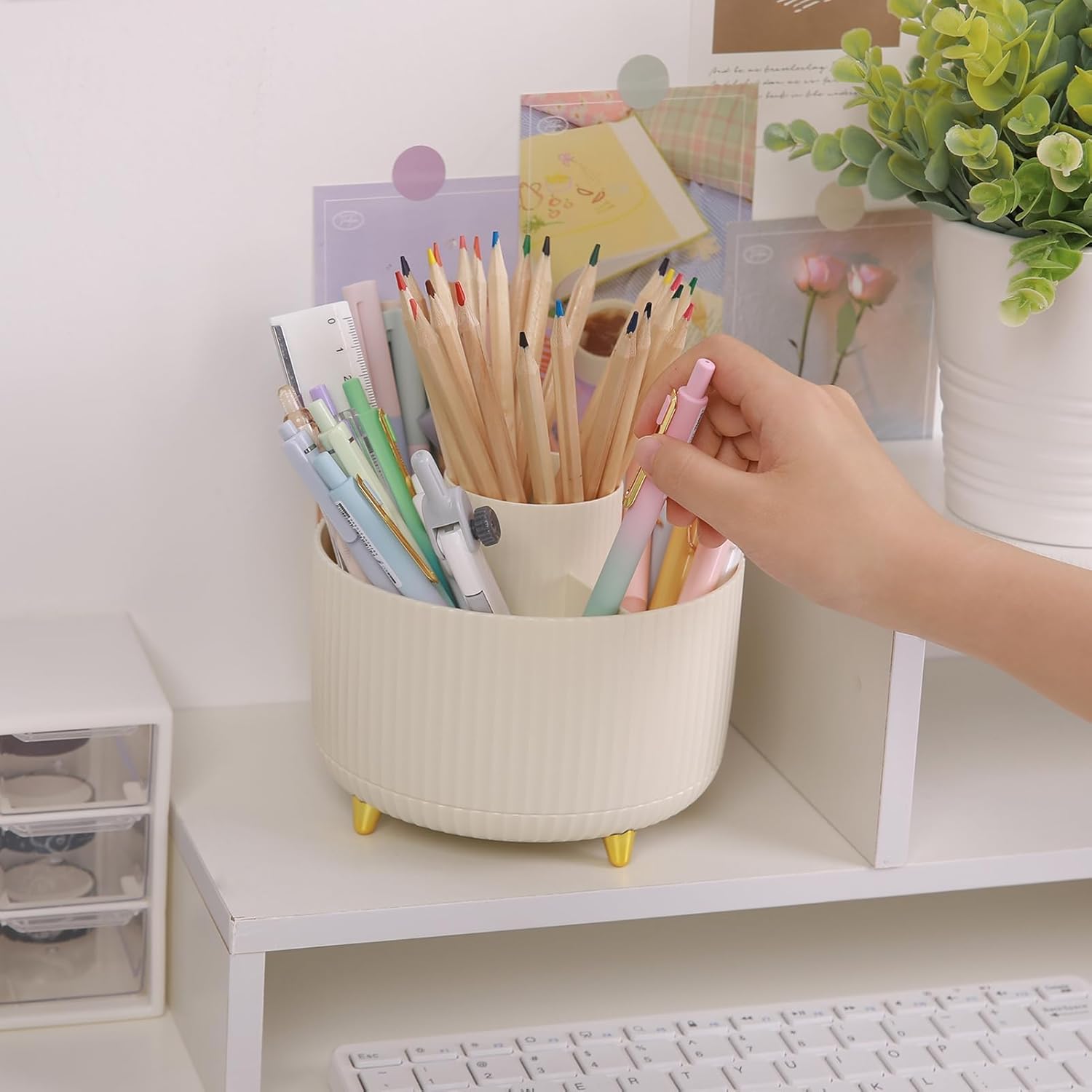 360 Rotating Plastic Desk Pen Organizer with 5 Slots