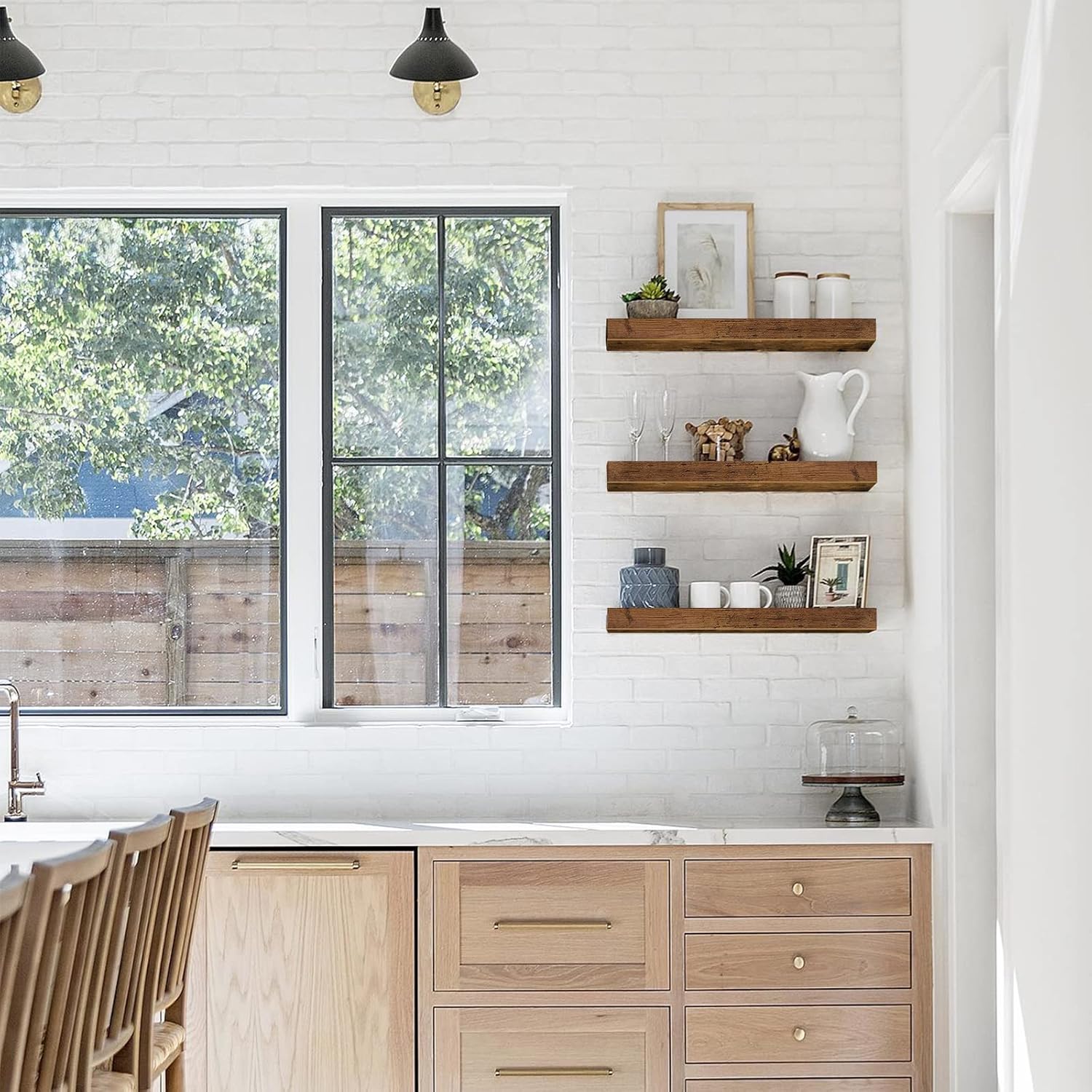 Floating Shelves 16 In, Set of 3, Rustic Brown