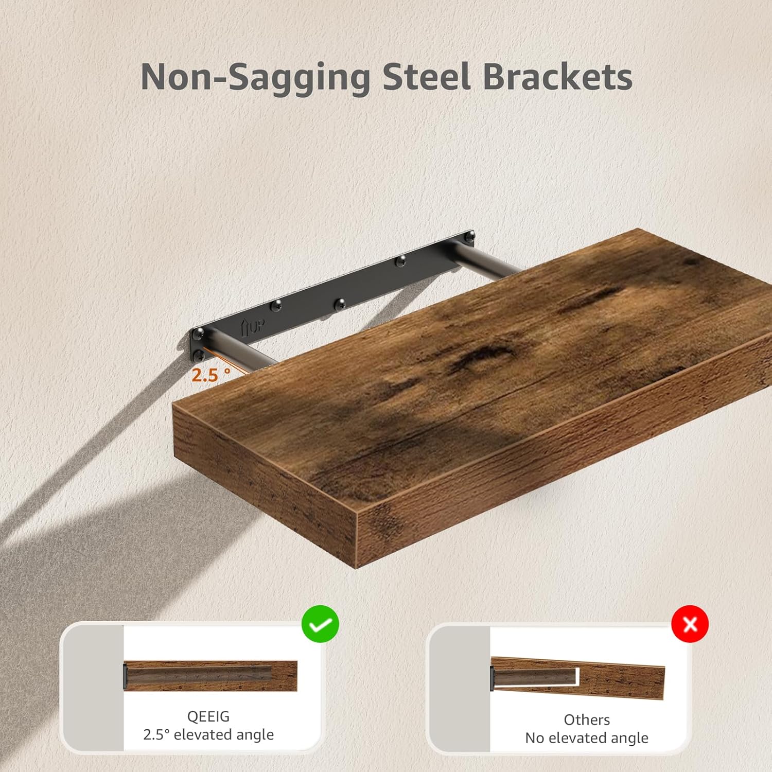 Floating Shelves 16 In, Set of 3, Rustic Brown