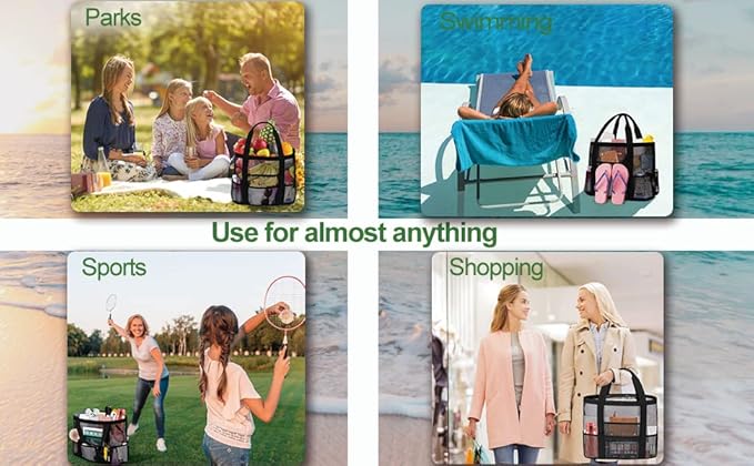 Personalized Mesh Beach Bag for Women - Waterproof Initial Tote Bag for Family Travel, Toys, Vacation Essentials