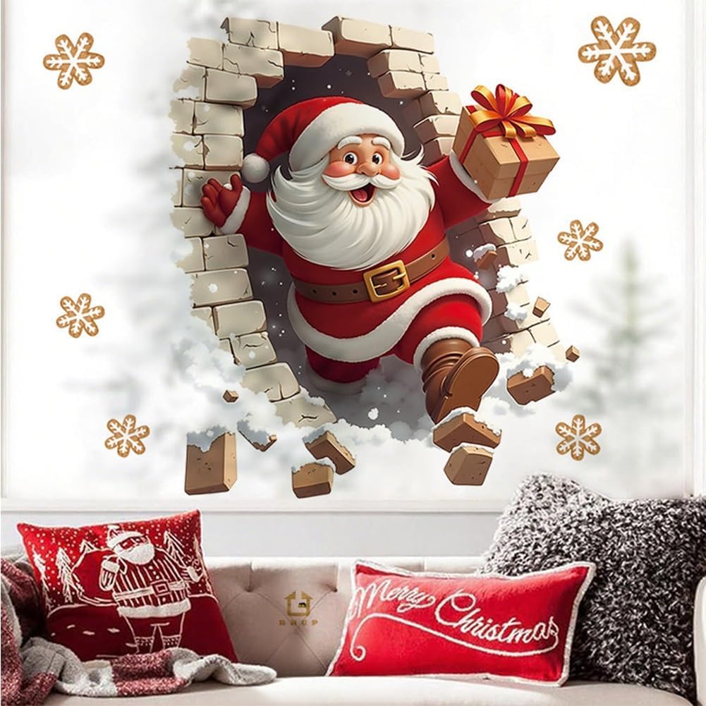 Santa Claus Breakthrough Wall Stickers 3D (3pcs)