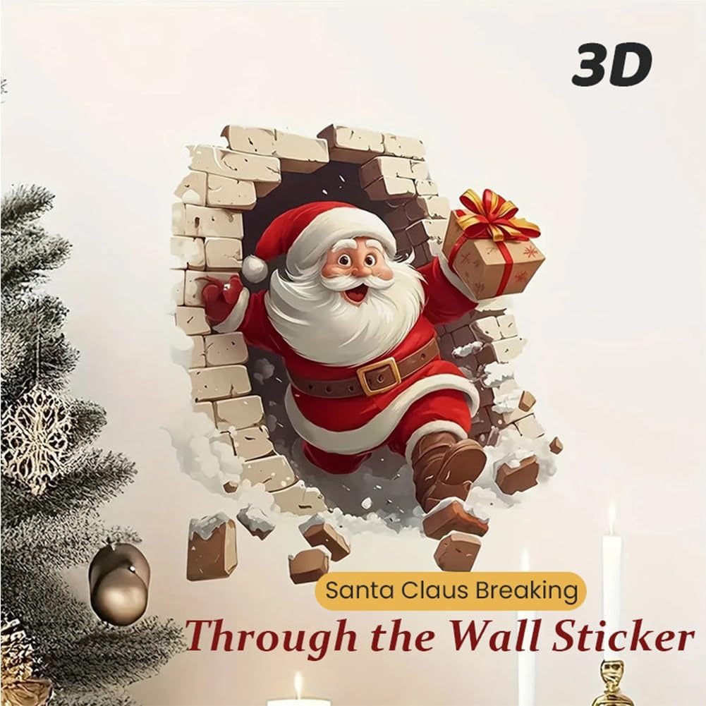 Santa Claus Breakthrough Wall Stickers 3D (3pcs)