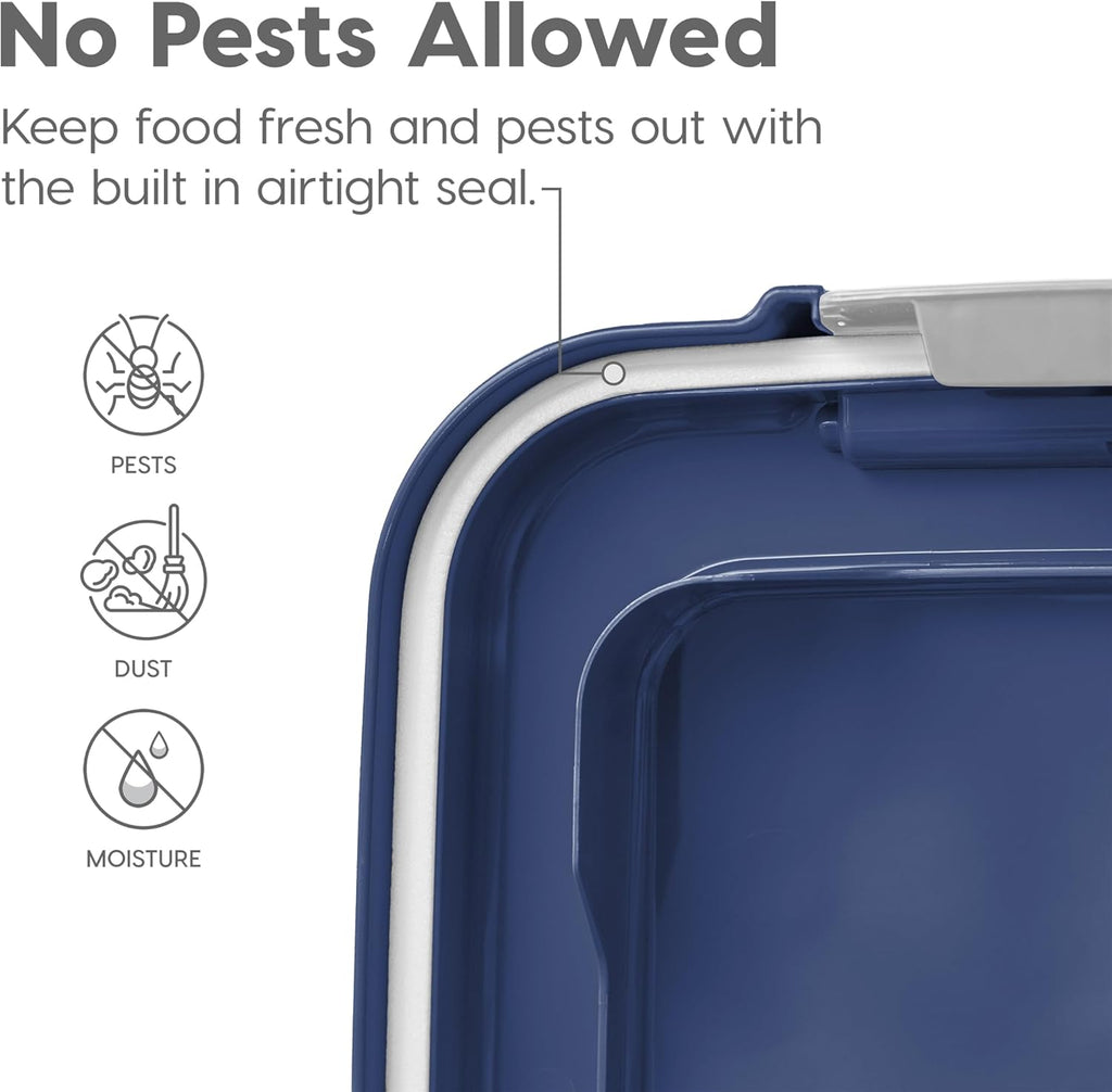 IRIS USA 30 lbs & 11 lbs Combo Airtight Dog Food Storage Container, Stackable Treat Box, Wheels, Keep Fresh, Easy Mobility, Navy