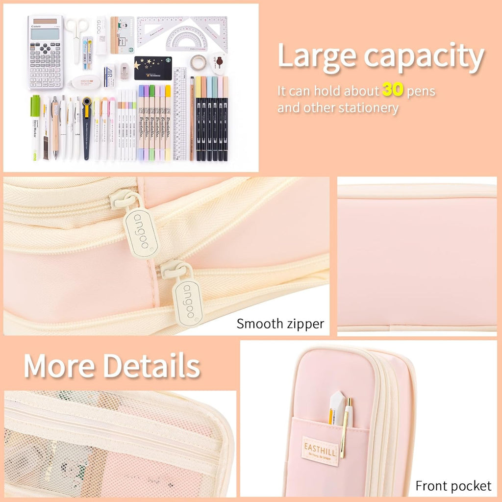 Four Candies 39 PCS Aesthetic School Supplies with Cute Pen Case, 12 Pastel Highlighters, 5 Black Ink Gel Pens, 6 Mechanical Pencils Set 0.5 & 0.7 mm for Students Stationary College Essentials