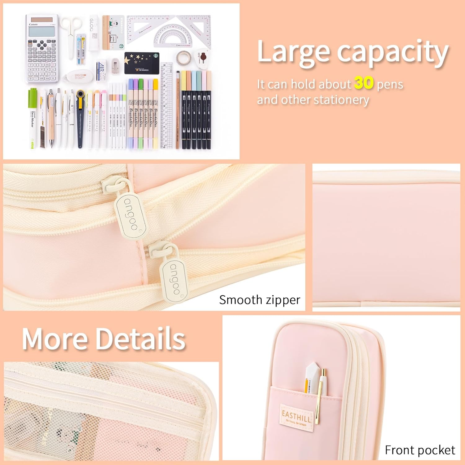 Four Candies 39 PCS Aesthetic School Supplies with Cute Pen Case, 12 Pastel Highlighters, 5 Black Ink Gel Pens, 6 Mechanical Pencils Set 0.5 & 0.7 mm for Students Stationary College Essentials