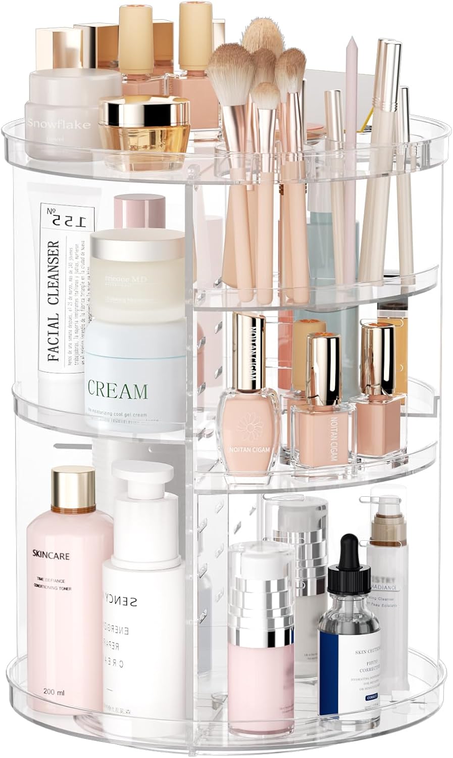 Rotating Makeup Organizer, DIY 8 Adjustable Layers Spinning Skincare Organizer, Cosmetic Display Case with Brush Holder Perfume Tray, Multi-Function Storage Carousel for Vanity Bathroom Countertop