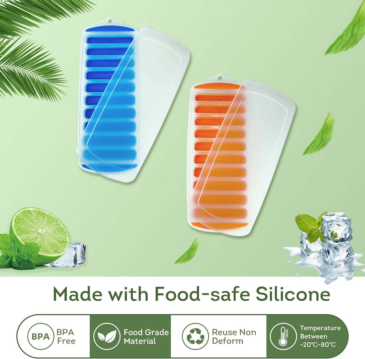 3 Pack Silicone Ice Stick Cube Trays with Free Cactus Kitchen Sink Strainer