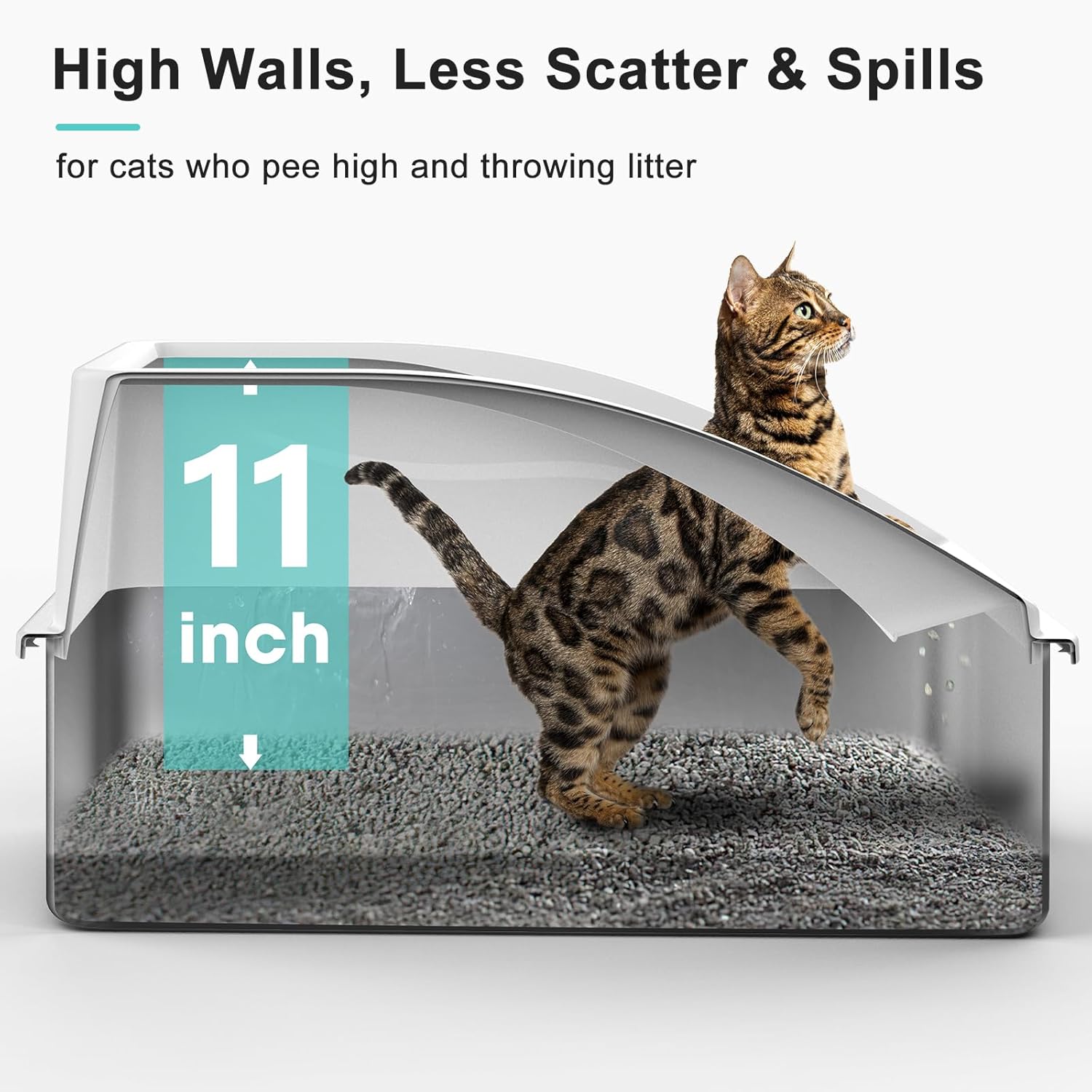 Cat Litter Box with Lid for Big Cats, Litter Mat & Metal Scoop