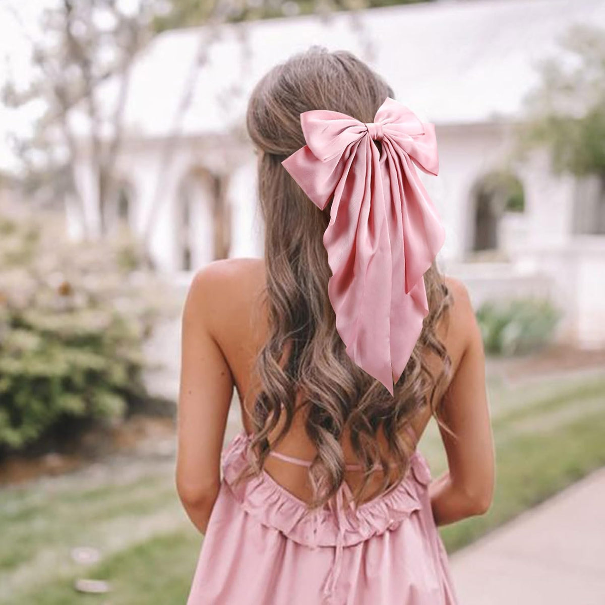 10 PCS Large Hair Ribbon Barrettes with Long Tails for Women & Girls, TOKUFAGU Vintage French Hair Accessories - Bow Clips in 10 Colors (Set A)