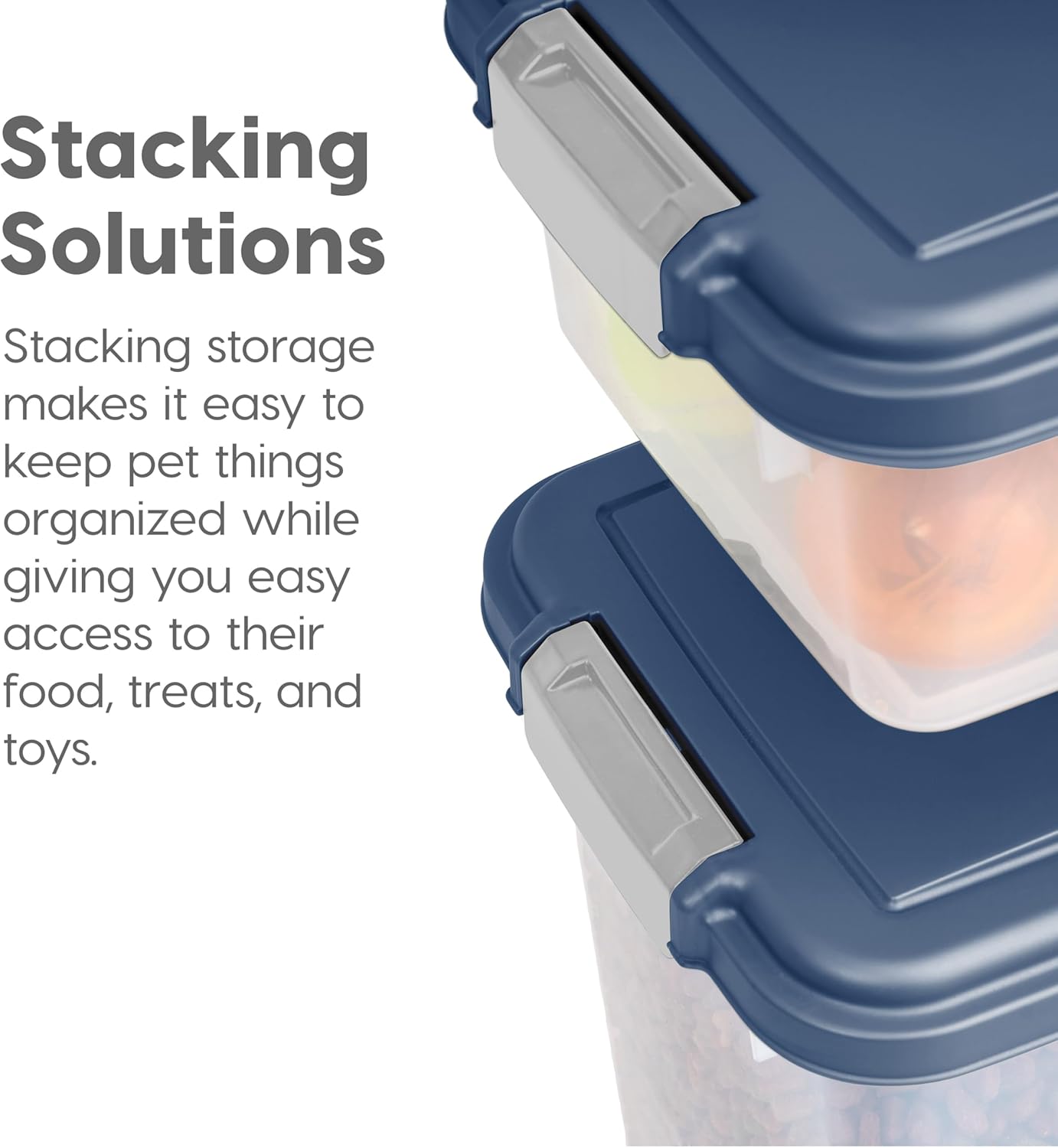 IRIS USA 30 lbs & 11 lbs Combo Airtight Dog Food Storage Container, Stackable Treat Box, Wheels, Keep Fresh, Easy Mobility, Navy