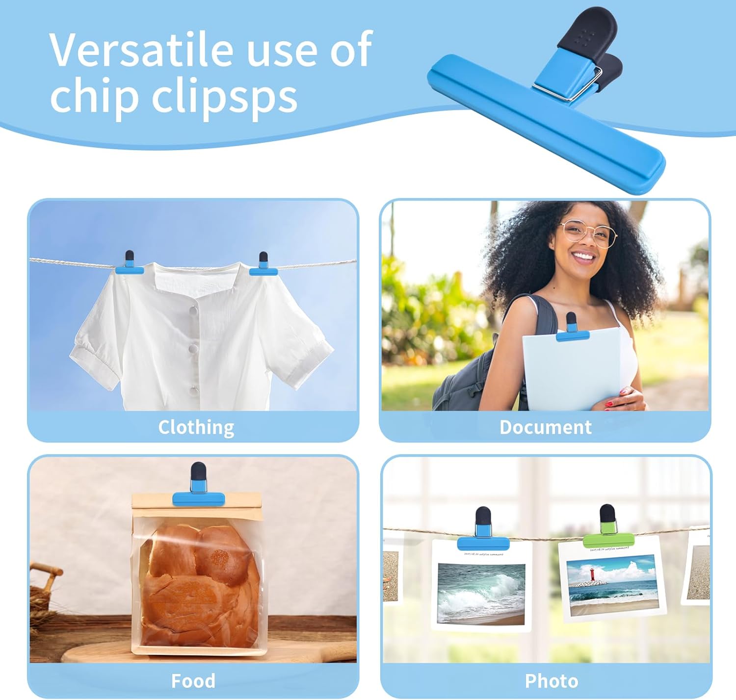 UNIYO 9Pack Large Chip Bag Clips - Assorted Sizes Food Bag Clips Plastic Heavy Seal Grip