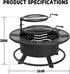 Outdoor Wood Burning BBQ Grill Firepit (Black, 36IN)