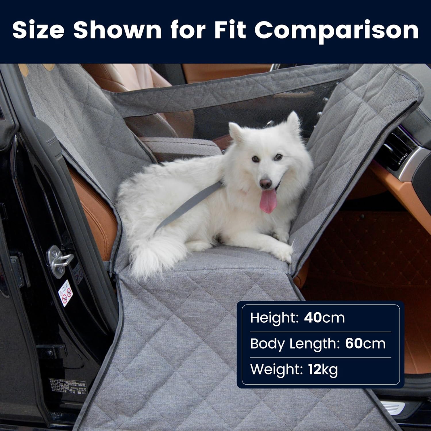 Dog Car Seat for Small/Medium Dogs with Door Protection – Full Coverage Pet Booster Seat with Mesh Window, Zippered Side Flaps, Safety Buckle, Grey Linen Fabric