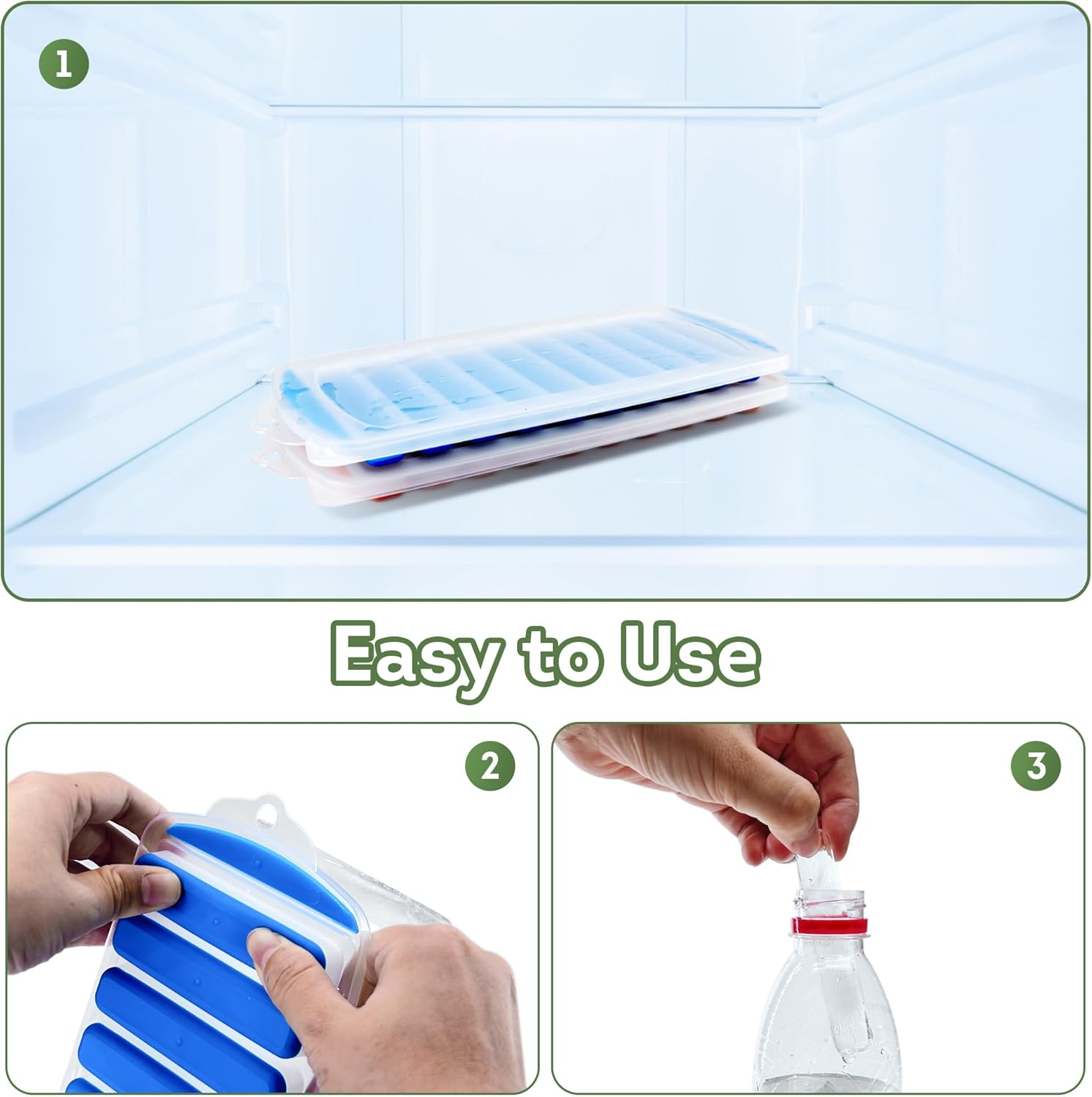 3 Pack Silicone Ice Stick Cube Trays with Free Cactus Kitchen Sink Strainer