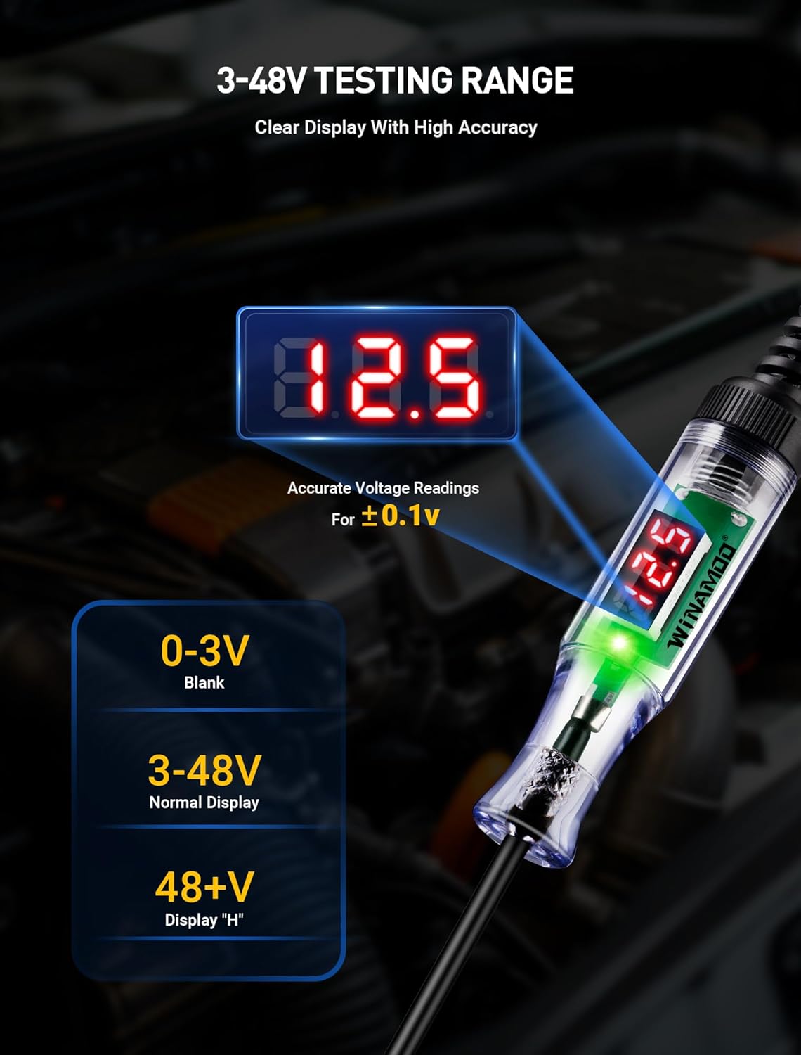 Test Light with 3-48V LED Digital Voltage Display